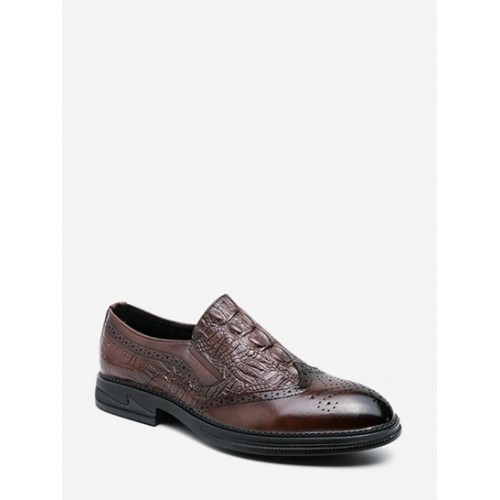 Wingtip Detail Embossed Business Shoes