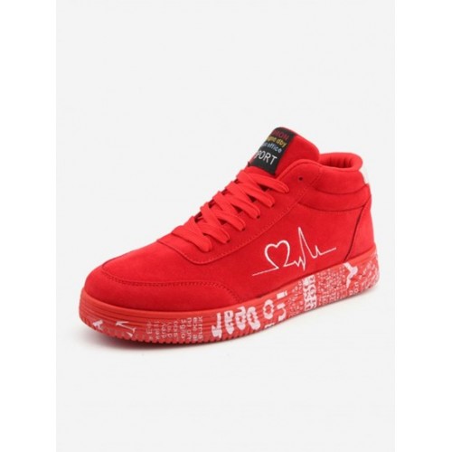 Letter Printed ECG Embroider High-top Sneakers