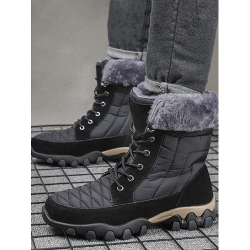 Quilted Lace Up Winter Thermal Warm Fleece Lined Walking Snow Boots