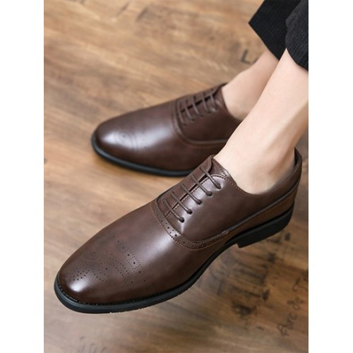 Wingtip Detail Lace-up Business Formal Shoes