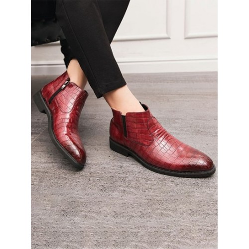 Solid Color Embossed Design Faux Leather Boots