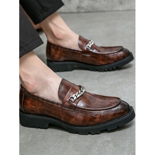 Chunky Chain Decor Embossed Business Formal Shoes