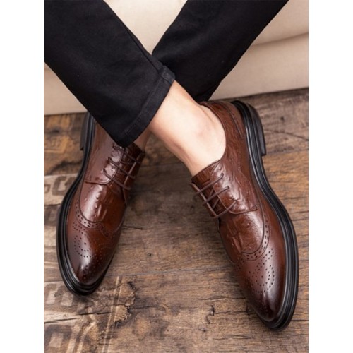 Lace-up Front Wingtip Detail Casual Business Faux Leather Shoes