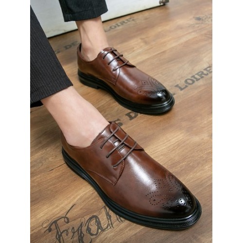 Wingtip Detail Breathable Business Faux Leather Shoes