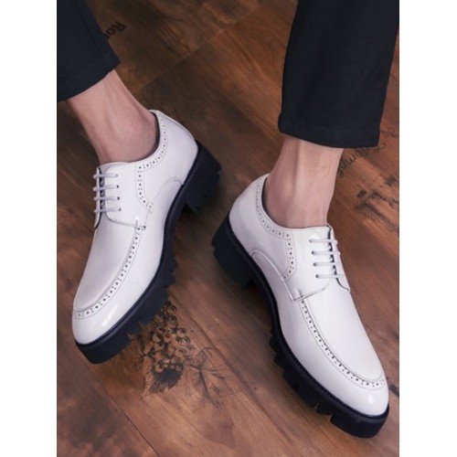 Chunky Buttom Lace-up Front Business Faux Leather Shoes