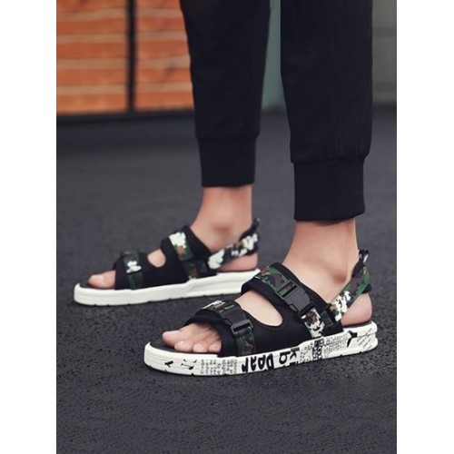 Letter Printed Double Buckle Strap Sandals