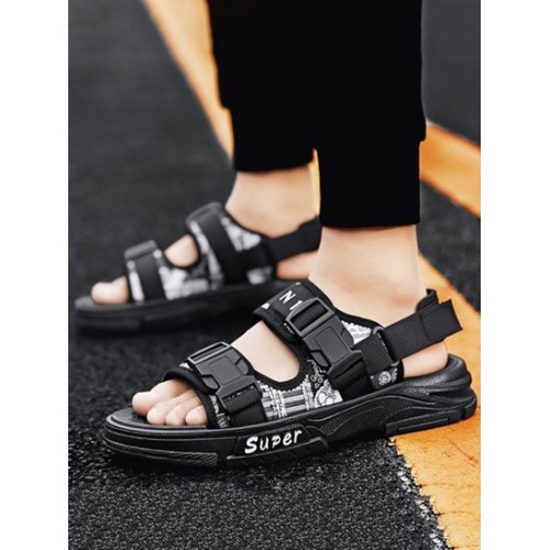 Graphic Push Buckle Double Strap Sports Sandals