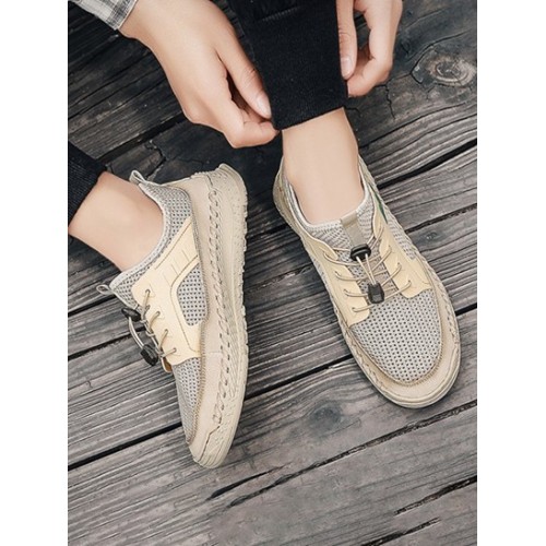 Men Elastic String Design Breathable Casual Shoes