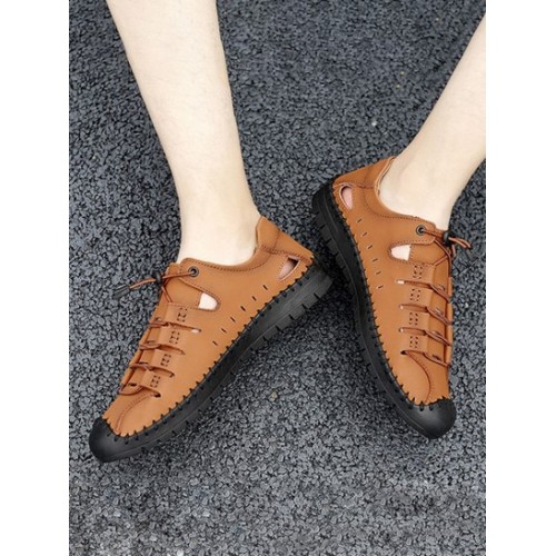 Men Summer Hollow Out Solid Color Casual Shoes