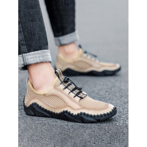 Men String Design Slip On Mesh Casual Shoes