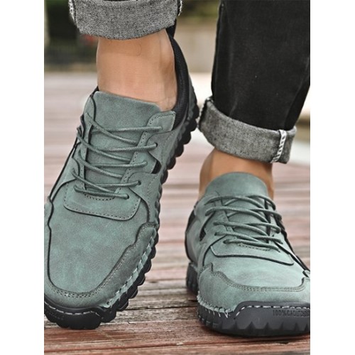 Men Lace-up Topstitching Breathable Casual Shoes