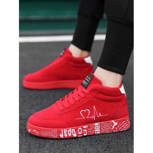 Letter Printed ECG Embroider High-top Sneakers