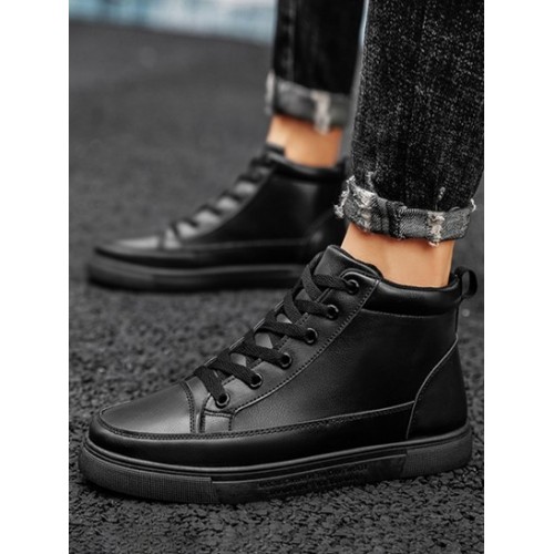 Lace-up Front PU Leather High-top Skate Shoes