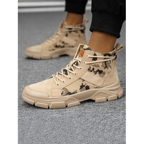 Patch Decor Camo Pattern Lace Up Canvas Combat Boots