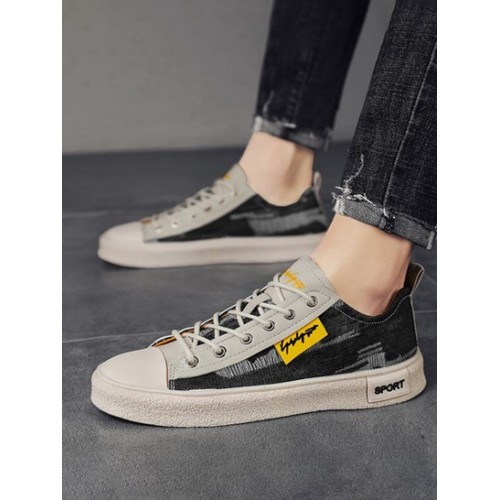 Distressed Letter Lace Up Canvas Shoes