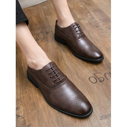 Wingtip Detail Lace-up Business Formal Shoes