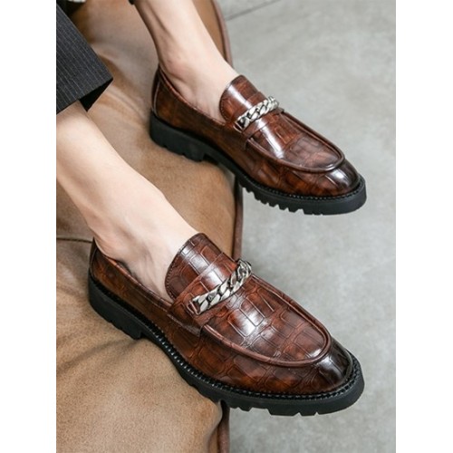 Chunky Chain Decor Embossed Business Formal Shoes