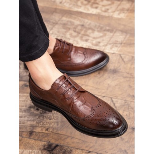 Lace-up Front Wingtip Detail Casual Business Faux Leather Shoes