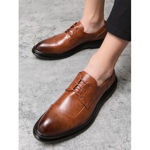 Lace-up Front Business Faux Leather Shoes