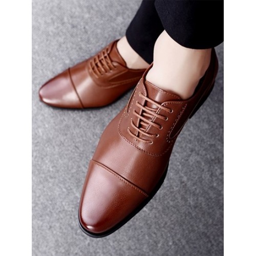 Solid Color Lace-Up Front Business Formal Shoes