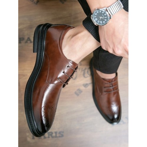 Wingtip Detail Breathable Business Faux Leather Shoes