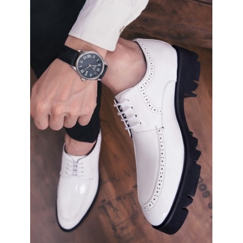 Chunky Buttom Lace-up Front Business Faux Leather Shoes