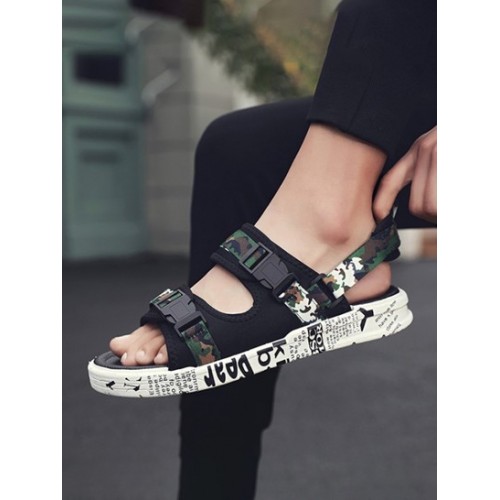 Letter Printed Double Buckle Strap Sandals