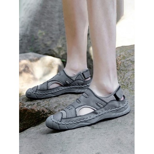 Hook And Loop Summer Breathable Hollow Sandals