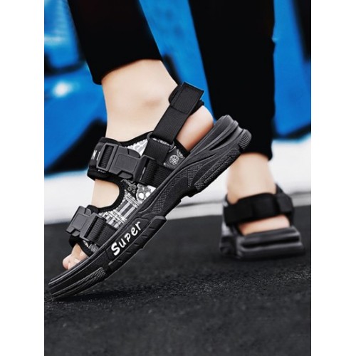 Graphic Push Buckle Double Strap Sports Sandals