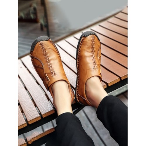 Men Magic Tape Design Breathable Business Casual Shoes