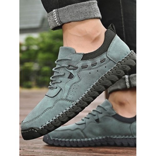 Men Lace-up Topstitching Breathable Casual Shoes