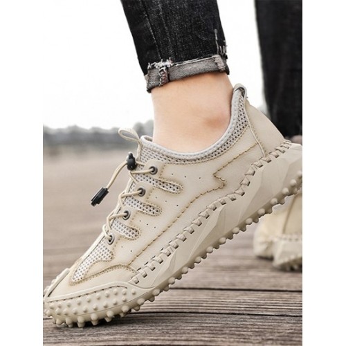 Men Mesh Spliced Solid Color Breathable Casual Shoes