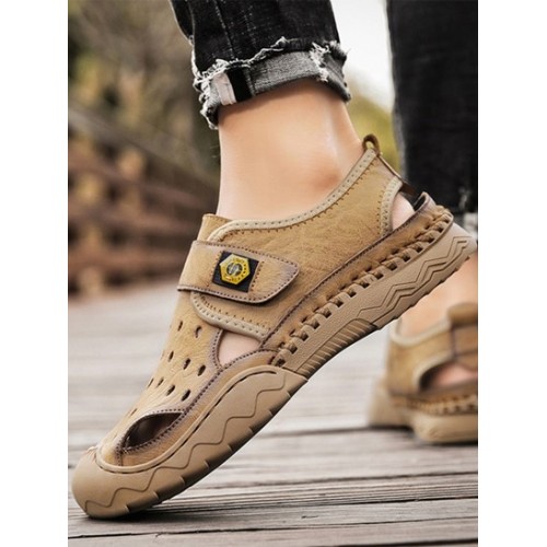 Men Hook And Loop Breathable Cut Out Casual Shoes