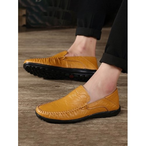 Topstitching Solid Color Leather Casual Shoes