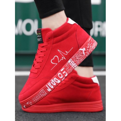 Letter Printed ECG Embroider High-top Sneakers