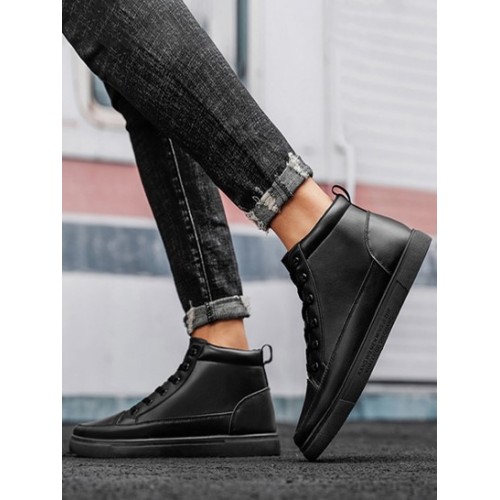 Lace-up Front PU Leather High-top Skate Shoes