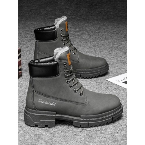 Letter Patch Fluffy Lining Combat Boots