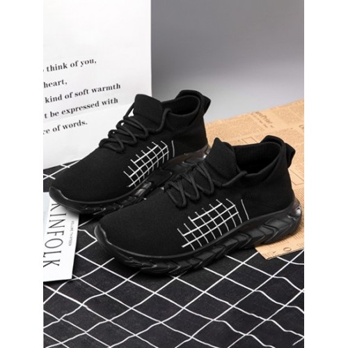 Knit Plaid Pattern Breathable Lightweight Sport Shoes