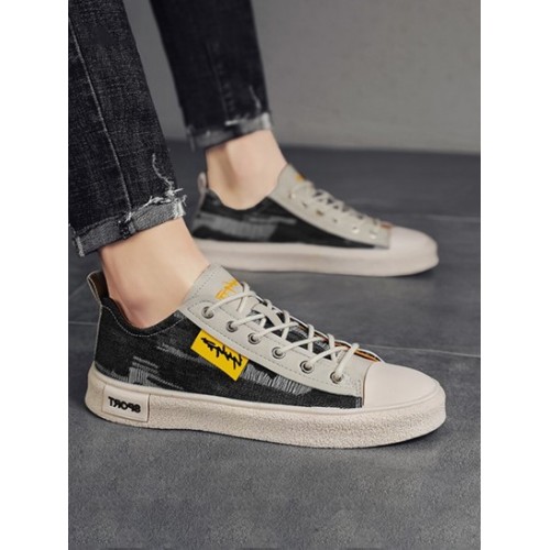 Distressed Letter Lace Up Canvas Shoes