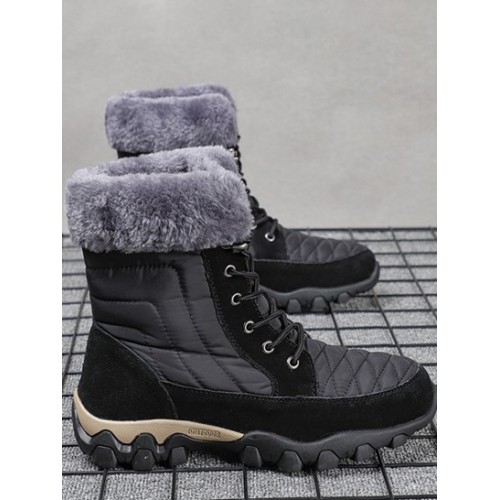 Quilted Lace Up Winter Thermal Warm Fleece Lined Walking Snow Boots