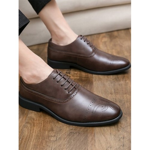 Wingtip Detail Lace-up Business Formal Shoes