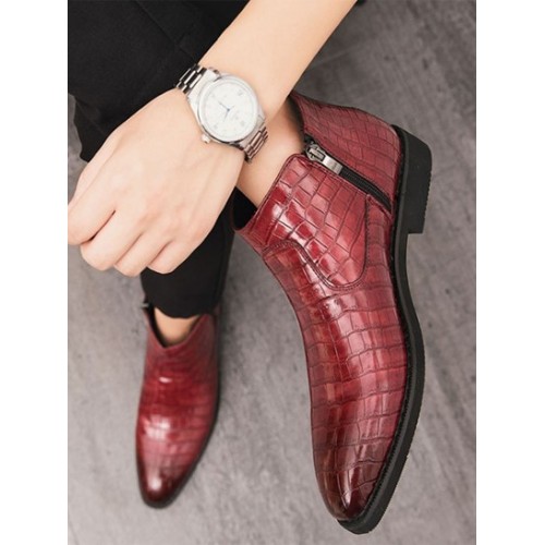 Solid Color Embossed Design Faux Leather Boots