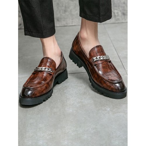 Chunky Chain Decor Embossed Business Formal Shoes