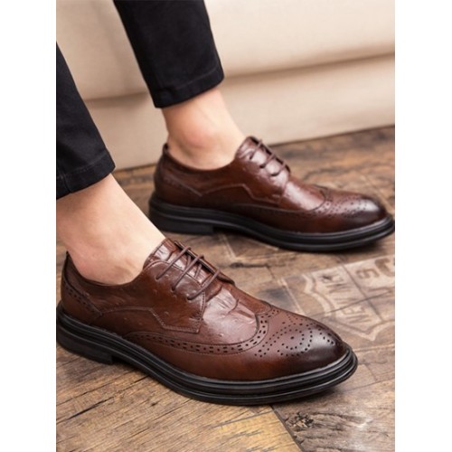 Lace-up Front Wingtip Detail Casual Business Faux Leather Shoes