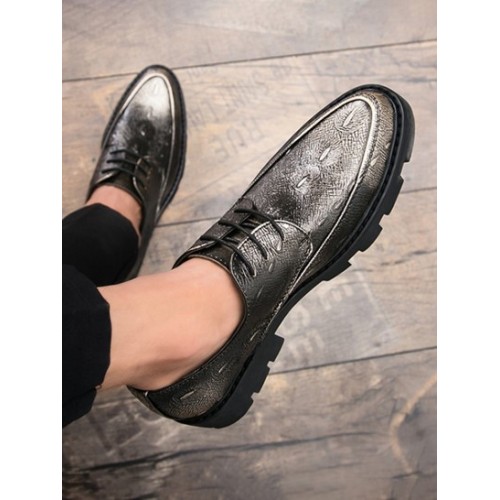 Thick Bottom Lace-up Business Faux Leather Shoes