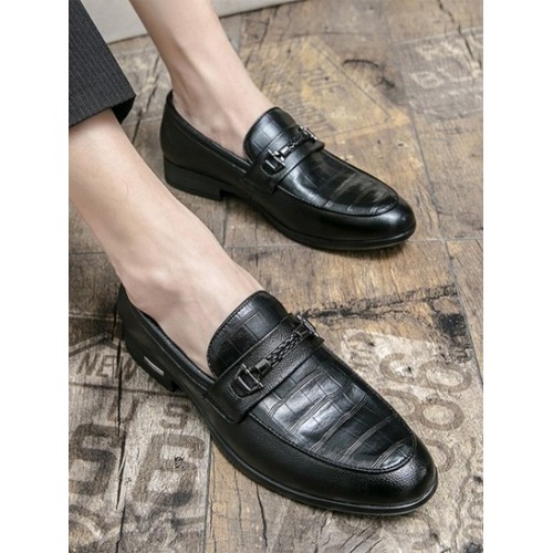 Buckle Design Embossed Slip On Business Shoes