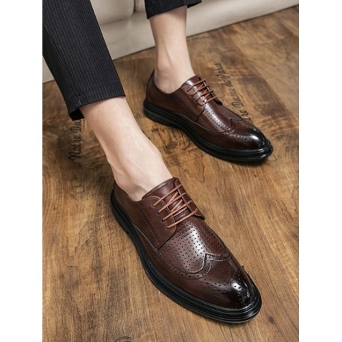 Hollow Out Lace Up Front Business Faux Leather Shoes