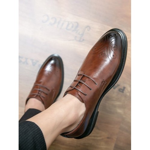 Wingtip Detail Breathable Business Faux Leather Shoes