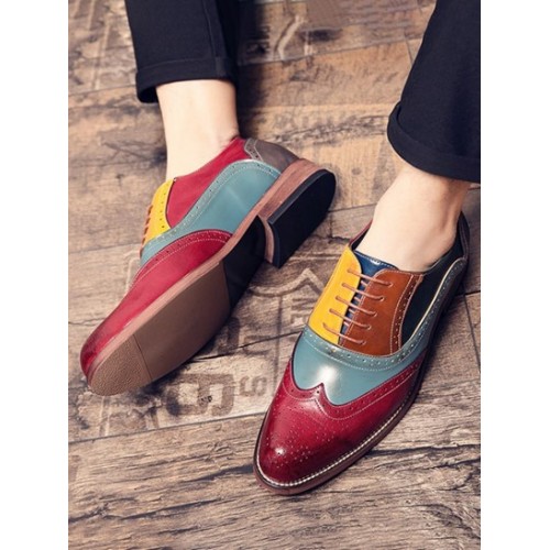 Colorblock Breathable Business Faux Leather Shoes