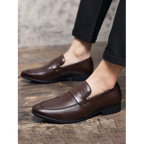 Solid Color Slip On Business Faux Leather Shoes